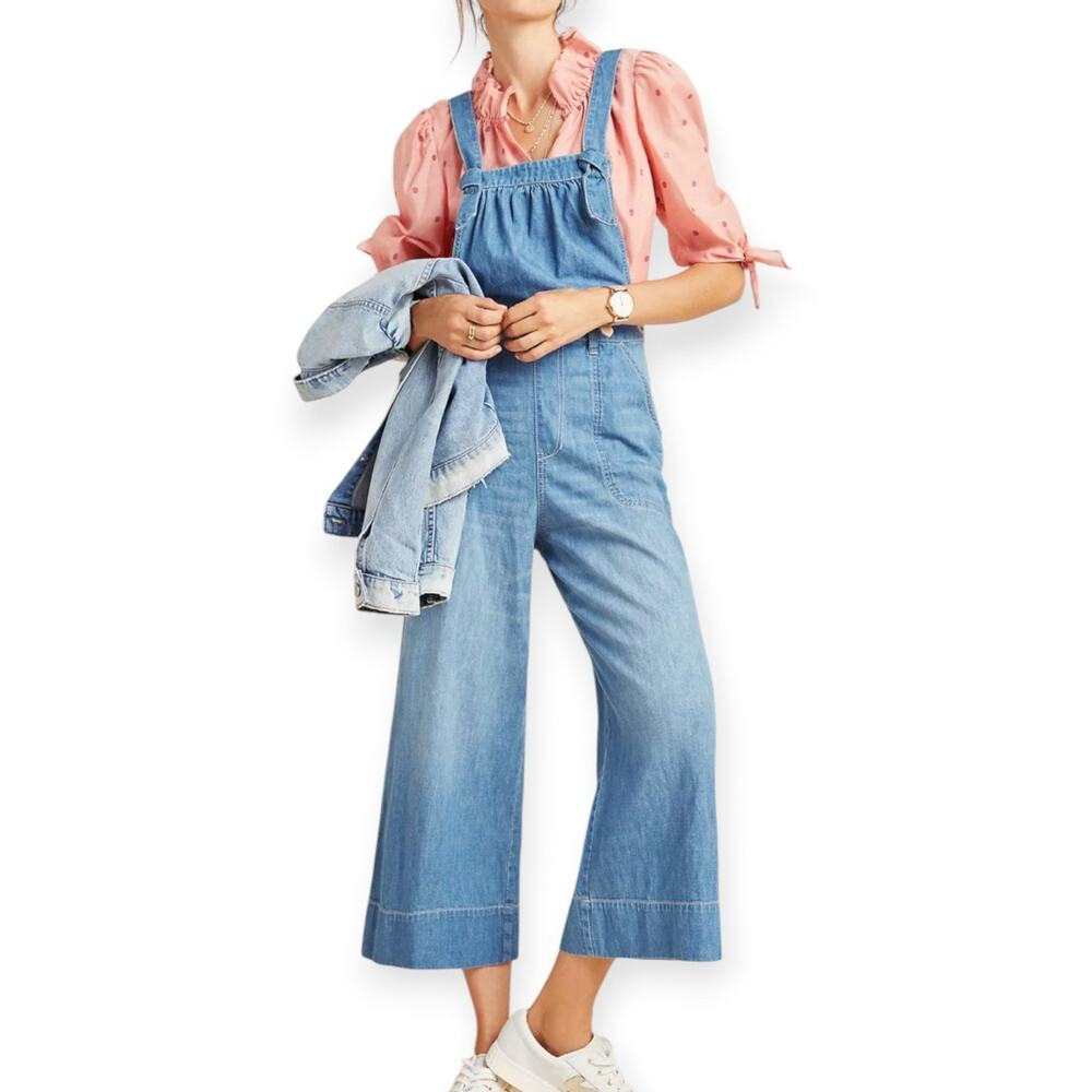 Pilcro Anthropologie Wide Leg Denim Jumpsuit Size 24P Blue